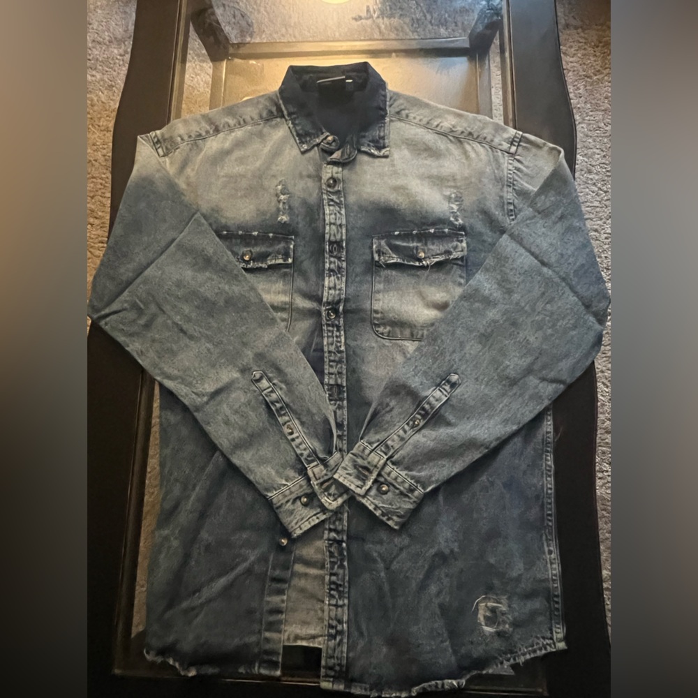 ASOS Blue Denim Distressed Shirt L tall